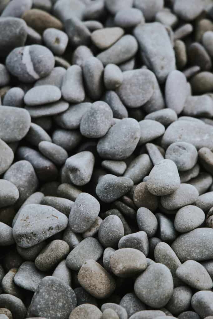 Closeup of large pebbles on a beach